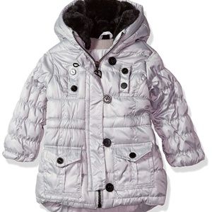Girls Size 2T Silver Winter Coat Hooded Zip Up